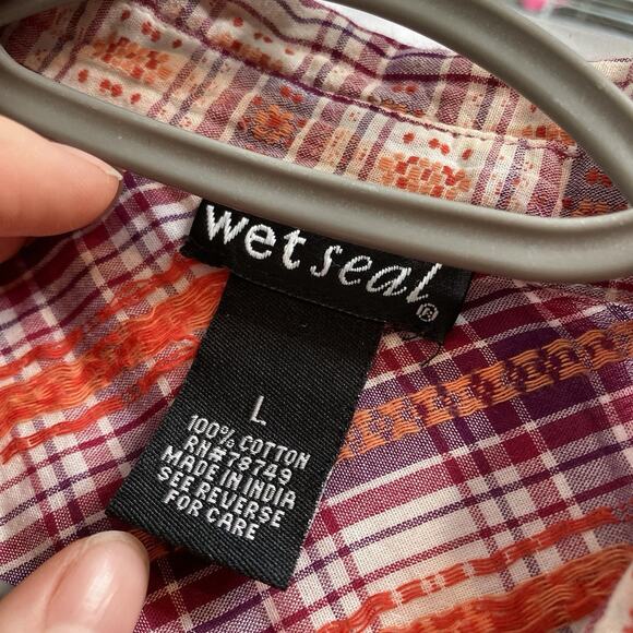 Vintage Wet Seal Y2K Women's Plaid Tie Front Shirt Size L Western Daisy Duke - Picture 5 of 11